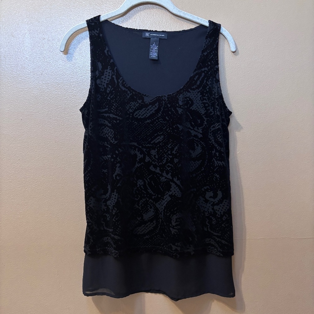 INC Velour Party Black Scoop Neck Burnout Layered Tank Top Size S
